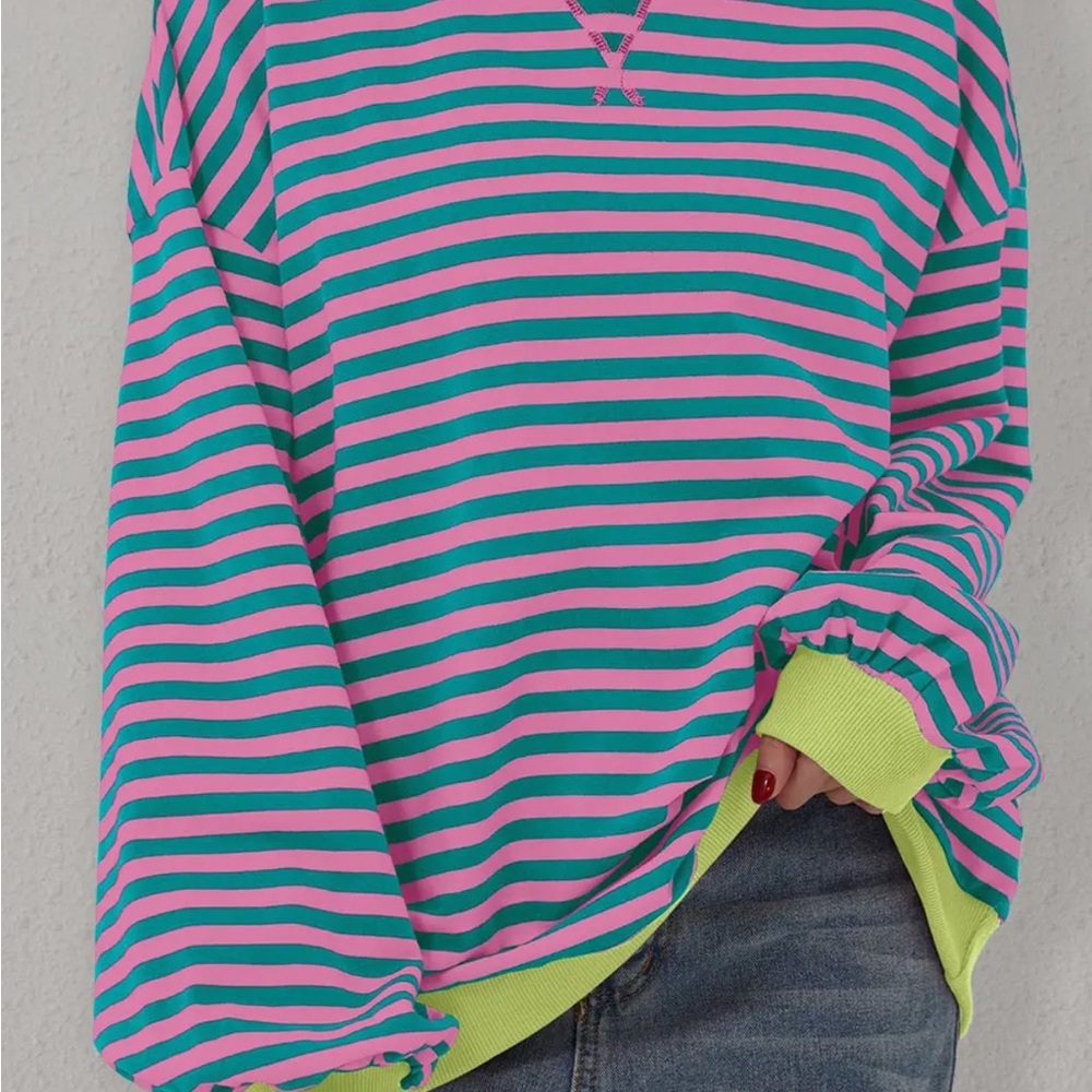 Striped Pink and Green Long Sleeve Shirt